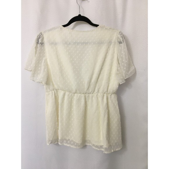 Women's Top Size Large Baby Doll Deep V Neck Swiss Dot Peplum Easter Ivory Large - Picture 3 of 6